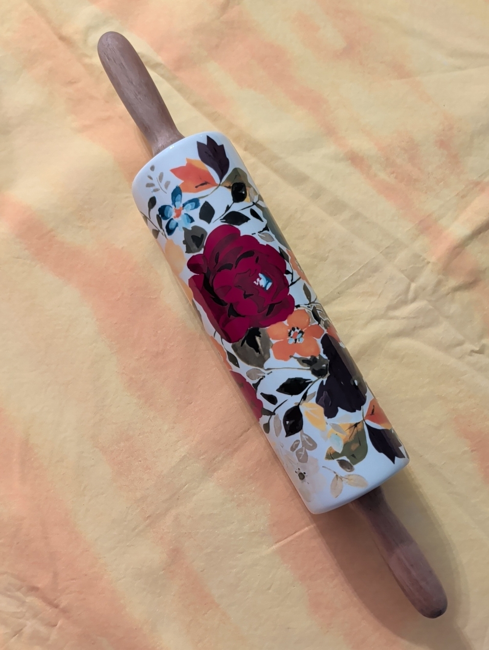 The Pioneer Woman Timeless Floral Fall Ceramic Rolling Pin with Wood Handles